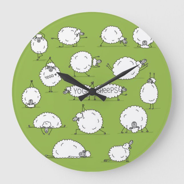 Yoga Sheep: Whimsical Sketch Fun. Large Clock (Front)