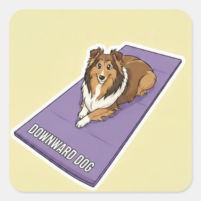 Yoga Sheltie Square Sticker (Front)