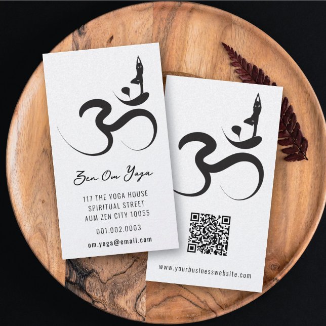 Yoga Silhouette Black Logo Symbol Om Aum Zen Business Card (Black & White Yoga Silhouette Logo Symbol Om/Aum Calligraphy Zen Business Card @ fat_fa_tin)