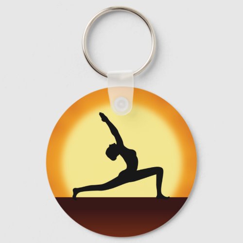 Yoga Silhouette Sunrise Premium Round  Key Chain