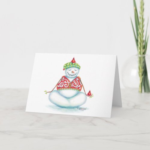 Yoga snowman christmas card scandinavian flair holiday card