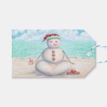 Yoga snowman on the beach gift tags