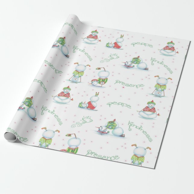 Yoga Snowman Wrapping Paper (Unrolled)