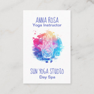 *~* Yoga Spa Watercolor Hamsa Hand Business Card