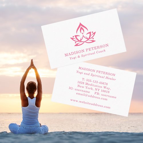 Yoga Spiritual Coach Lotus Simple Modern Pink Business Card