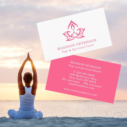 Yoga Spiritual Coach Lotus Simple Modern Pink Business Card