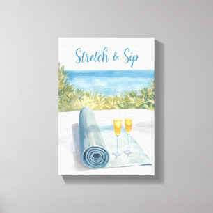 Yoga Stretch and Sip with ocean background Canvas Print
