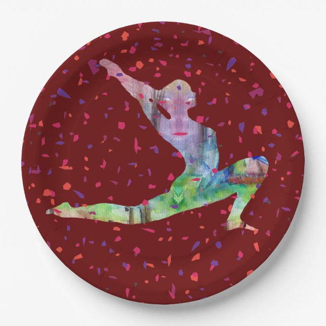 Yoga Stretching Watercolor Paper Plates (Front)