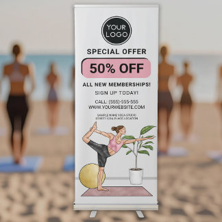 Yoga Studio Dancer Pose With Custom Offer Or Ad Retractable Banner