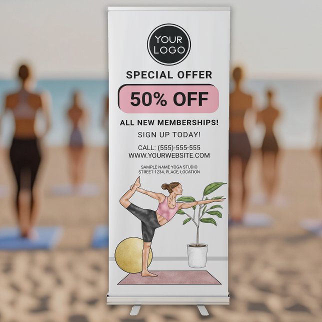 Yoga Studio Dancer Pose With Custom Offer Or Ad Retractable Banner (Creator Uploaded)