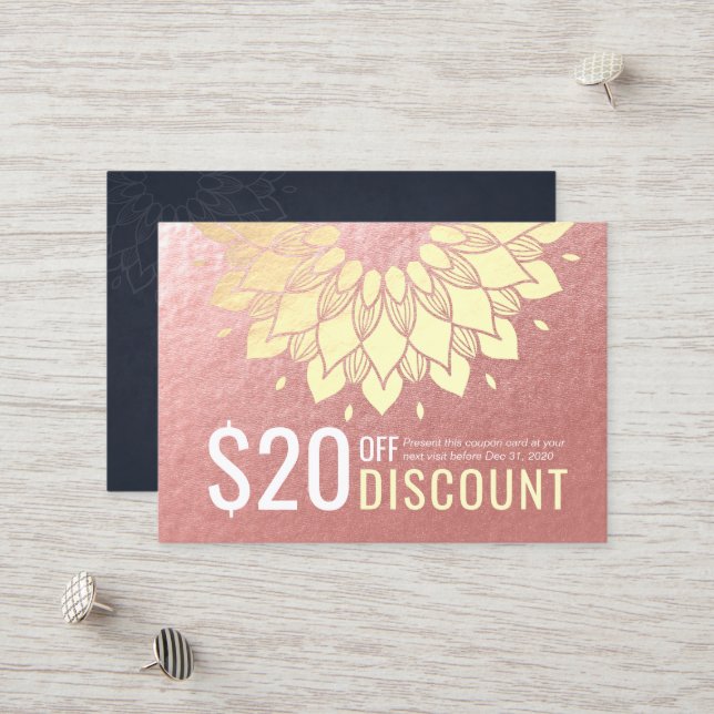 YOGA Studio Discount Coupon Loyalty Gold Mandala (Front/Back In Situ)