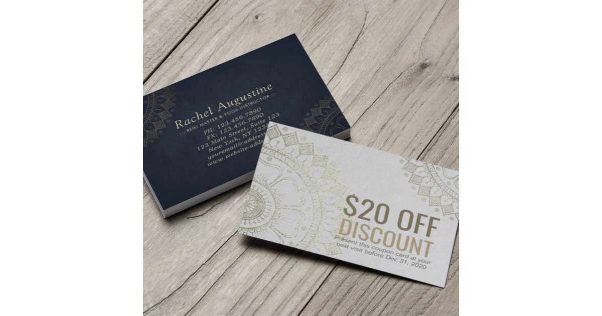 YOGA Studio Discount Coupon Loyalty Gold Mandala Zazzle