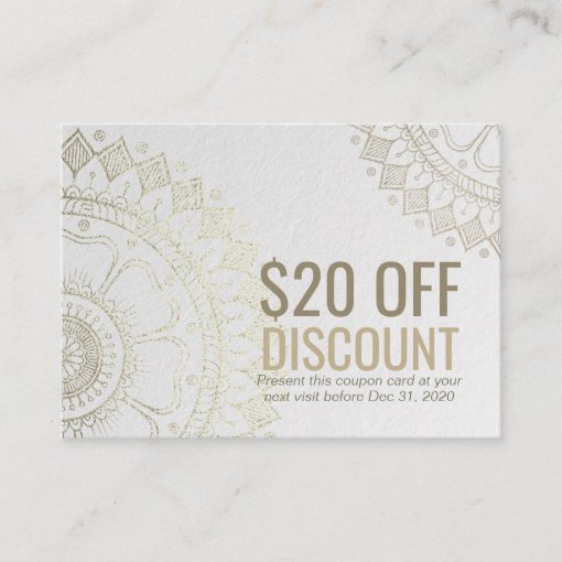 YOGA Studio Discount Coupon Loyalty Gold Mandala Zazzle
