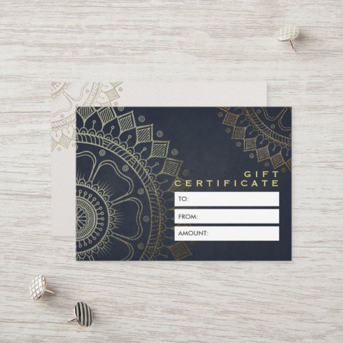 YOGA Studio Gift Certificate Blue and Gold Mandala