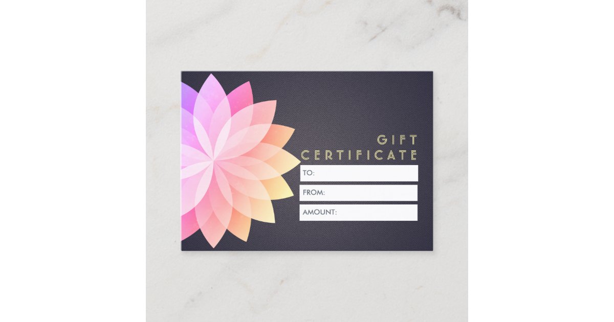 YOGA Studio Gift Certificate Colorful Mandala Sign | Zazzle