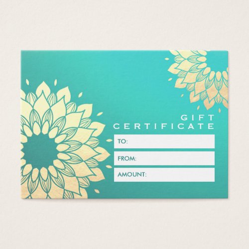 YOGA Studio Gift Certificate Gold Mandala Flowers