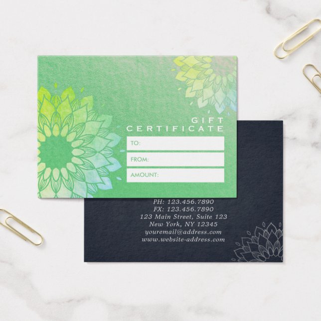 YOGA Studio Gift Certificate Gold Mandala Flowers (Office)