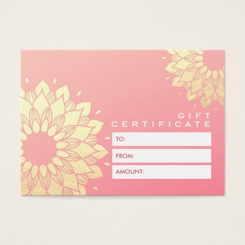 YOGA Studio Gift Certificate Gold Mandala Flowers