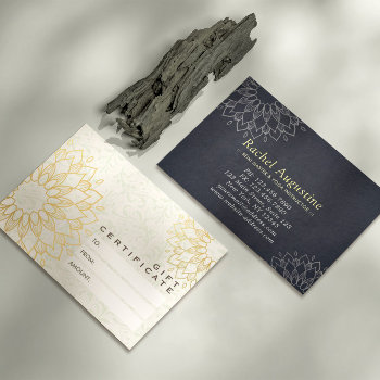Yoga Studio Gift Certificate Gold Mandala Flowers by ReadyCardCard at Zazzle
