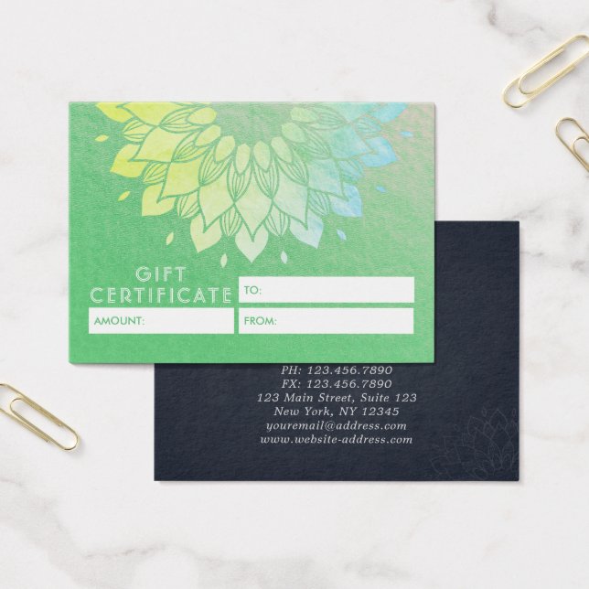 YOGA Studio Gift Certificate Gold Mandala Flowers (Office)