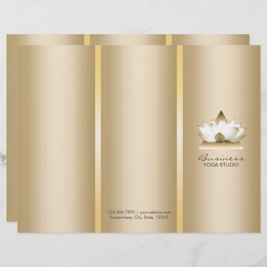 Yoga Studio Gold Lotus Logo Spa Tri-Fold Brochures (Front/Back)