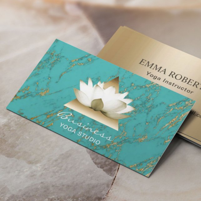 Yoga Studio Gold Lotus Modern Turquoise & Gold Business Card (Creator Uploaded)
