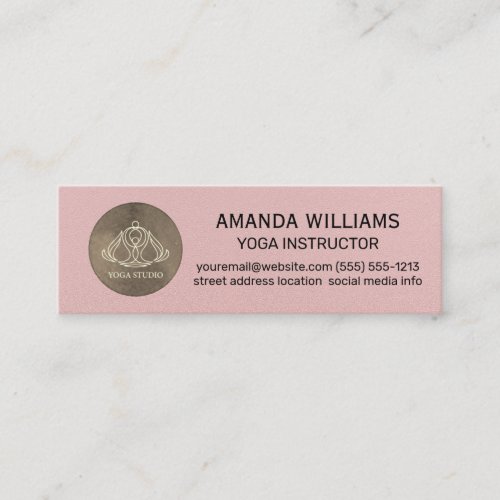 Yoga Studio Icon  Pink Leather Texture Mini Business Card