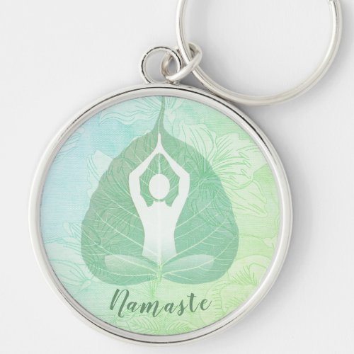 Yoga Studio Instructor Meditation Pose Bodhi Leaf  Keychain