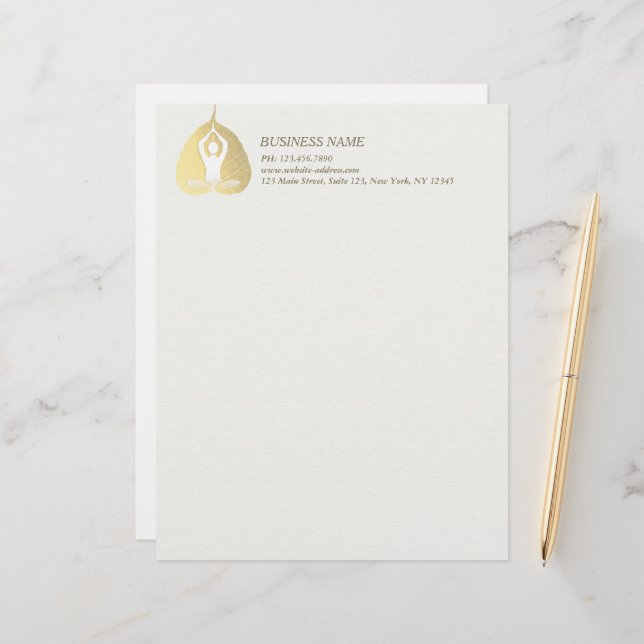 Yoga Studio Instructor Meditation Pose Bodhi Leaf  Letterhead (Front/Back In Situ)