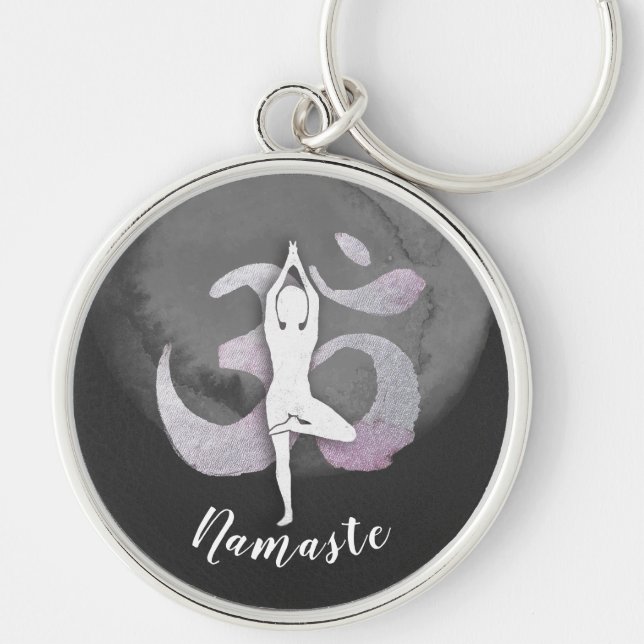 Yoga Studio Instructor Meditation Pose OM Symbol Keychain (Front)