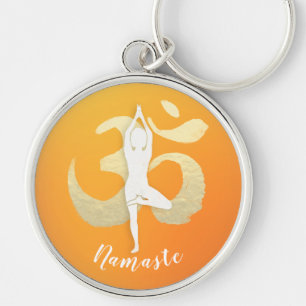 Yoga Studio Instructor Meditation Pose OM Symbol Keychain