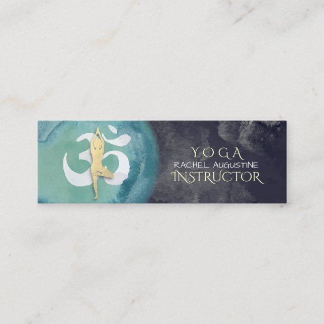Yoga Studio Instructor Meditation Pose OM Symbol Mini Business Card (Front)