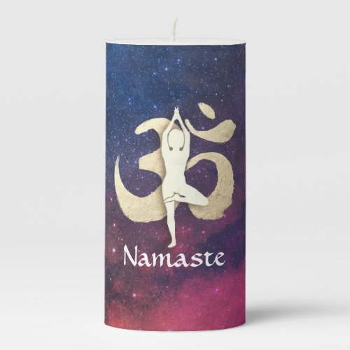 Yoga Studio Instructor Meditation Pose OM Symbol Pillar Candle