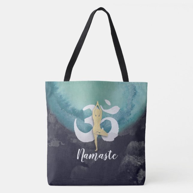 Yoga Studio Instructor Meditation Pose OM Symbol Tote Bag (Front)