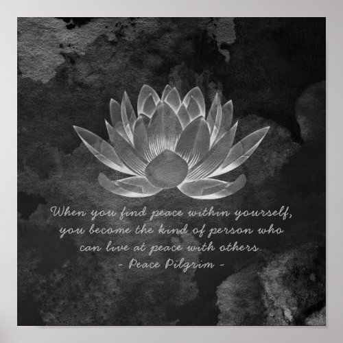 YOGA Studio Instructor Meditation Quote BW Lotus Poster