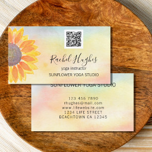 Yoga Studio Instructor QR Code Sunflower Business Card