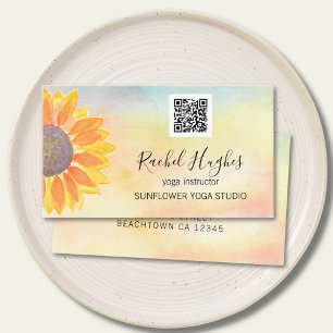 Yoga Studio Instructor QR Code Sunflower Business Card