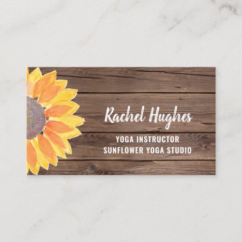 Yoga Studio Instructor Sunflower Barn Wood Business Card