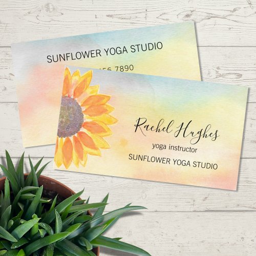 Yoga Studio Instructor Sunflower Watercolor Business Card