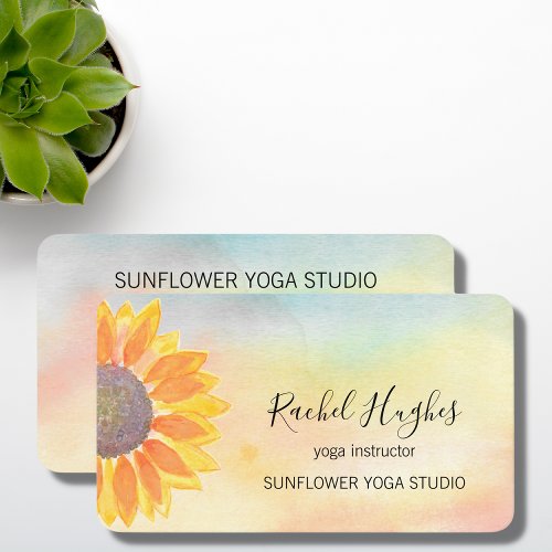 Yoga Studio Instructor Sunflower Watercolor Business Card