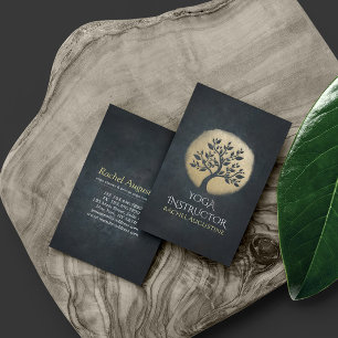 Yoga Studio Meditation Instructor Black Gold Tree Business Card