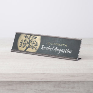 Yoga Studio Meditation Instructor Black Gold Tree Desk Name Plate