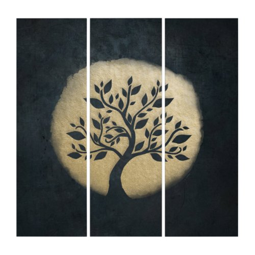 Yoga Studio Meditation Instructor Black Gold Tree Triptych