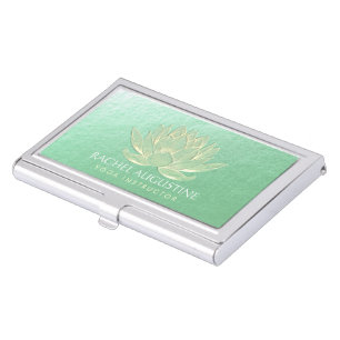 YOGA Studio Meditation Reiki Instructor Gold Lotus Business Card Case