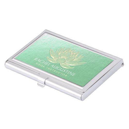 YOGA Studio Meditation Reiki Instructor Gold Lotus Business Card Case