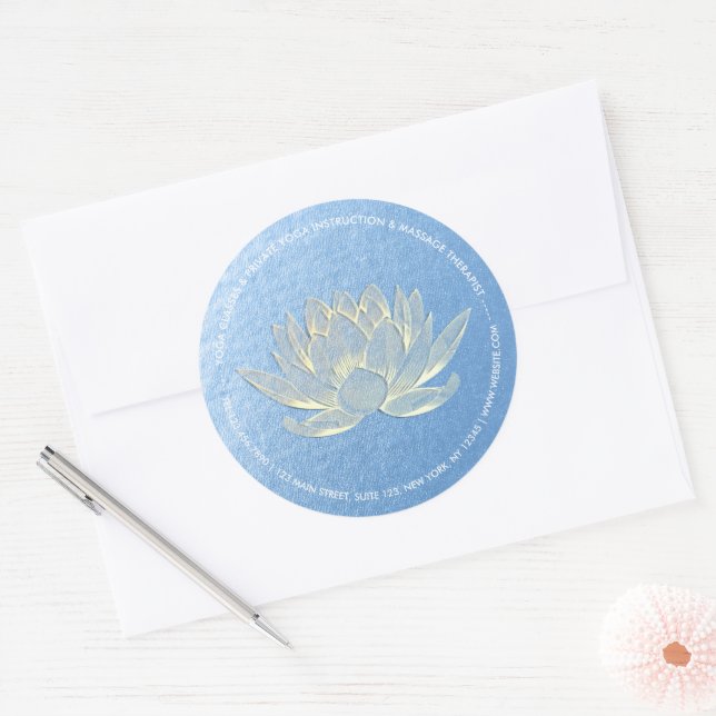 YOGA Studio Meditation Reiki Instructor Gold Lotus Classic Round Sticker (Envelope)