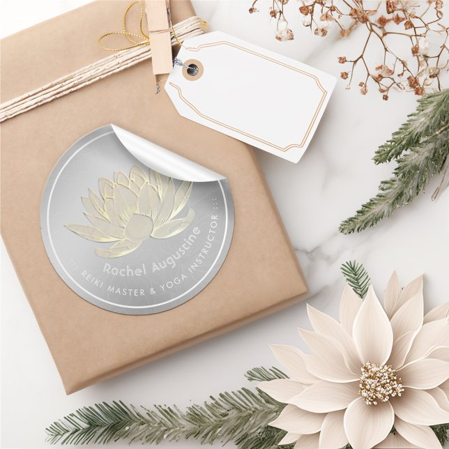 YOGA Studio Meditation Reiki Instructor Gold Lotus Classic Round Sticker (Creator Uploaded)