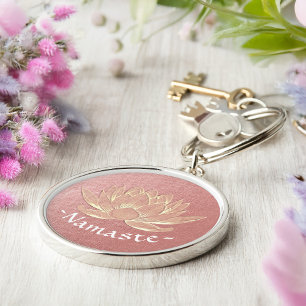 YOGA Studio Meditation Reiki Instructor Gold Lotus Keychain