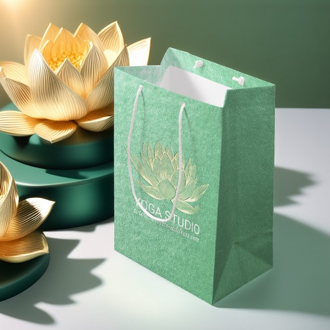 YOGA Studio Meditation Reiki Instructor Gold Lotus Medium Gift Bag (Creator Uploaded)