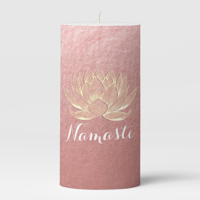 YOGA Studio Meditation Reiki Instructor Gold Lotus Pillar Candle (Front)